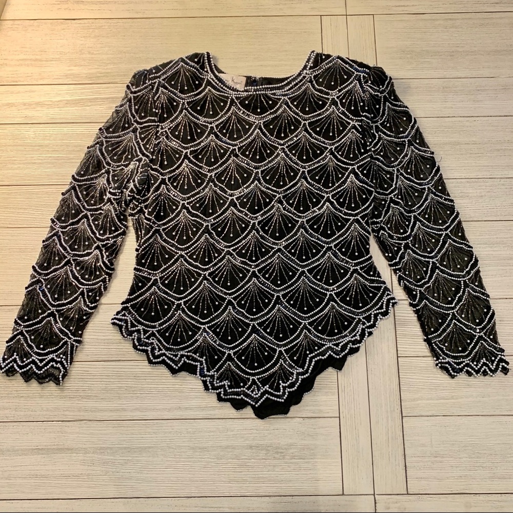Laurence Kazar vintage silk beaded formal top